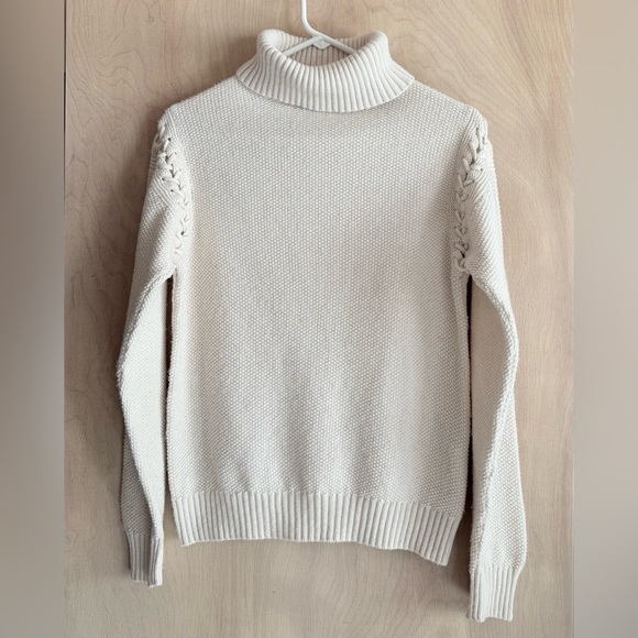 UGG Sweaters - UGG Gisele Turtleneck Sweater Cream Heather Lattice Shoulder Pullover Knit Sz S
